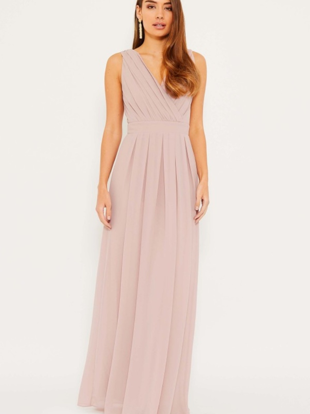 TFNC London Chiffon Pink Maxi Dress | Beaded shoulders | Size Small